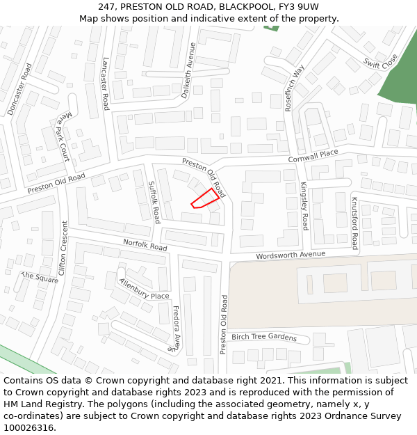 247, PRESTON OLD ROAD, BLACKPOOL, FY3 9UW: Location map and indicative extent of plot