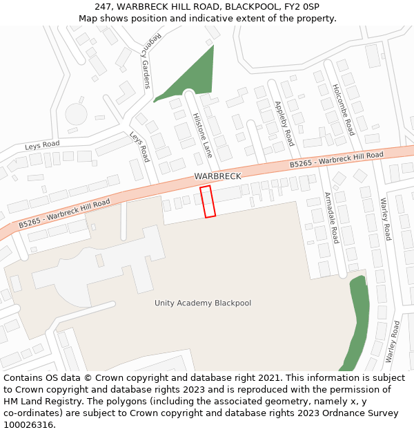 247, WARBRECK HILL ROAD, BLACKPOOL, FY2 0SP: Location map and indicative extent of plot