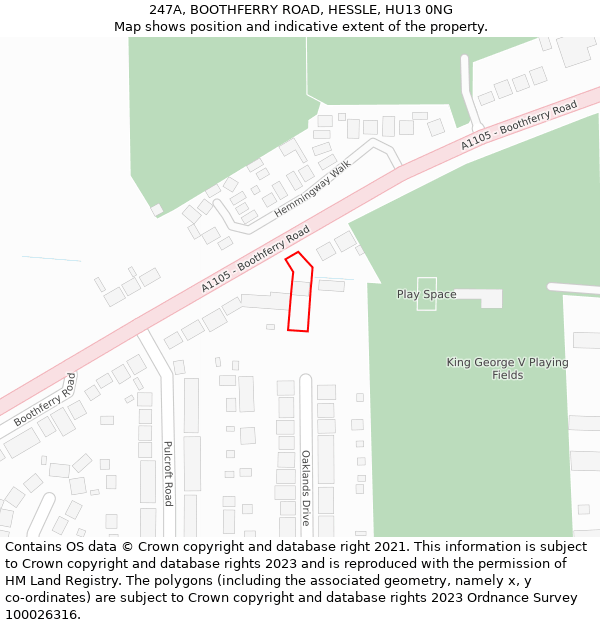 247A, BOOTHFERRY ROAD, HESSLE, HU13 0NG: Location map and indicative extent of plot