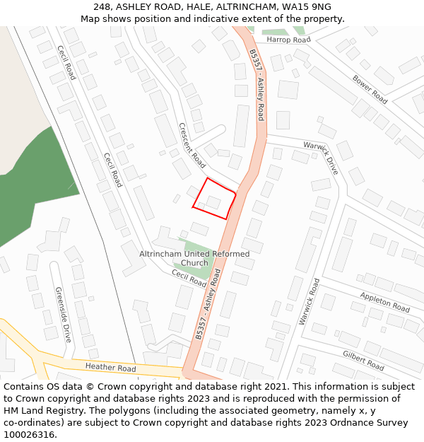 248, ASHLEY ROAD, HALE, ALTRINCHAM, WA15 9NG: Location map and indicative extent of plot