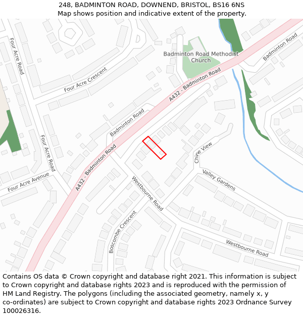 248, BADMINTON ROAD, DOWNEND, BRISTOL, BS16 6NS: Location map and indicative extent of plot