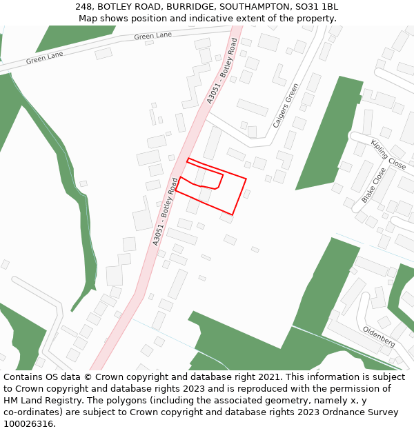 248, BOTLEY ROAD, BURRIDGE, SOUTHAMPTON, SO31 1BL: Location map and indicative extent of plot