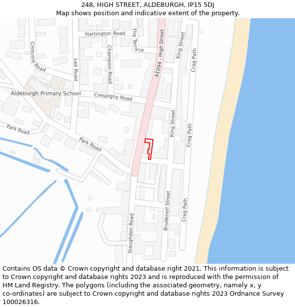 248, HIGH STREET, ALDEBURGH, IP15 5DJ: Location map and indicative extent of plot