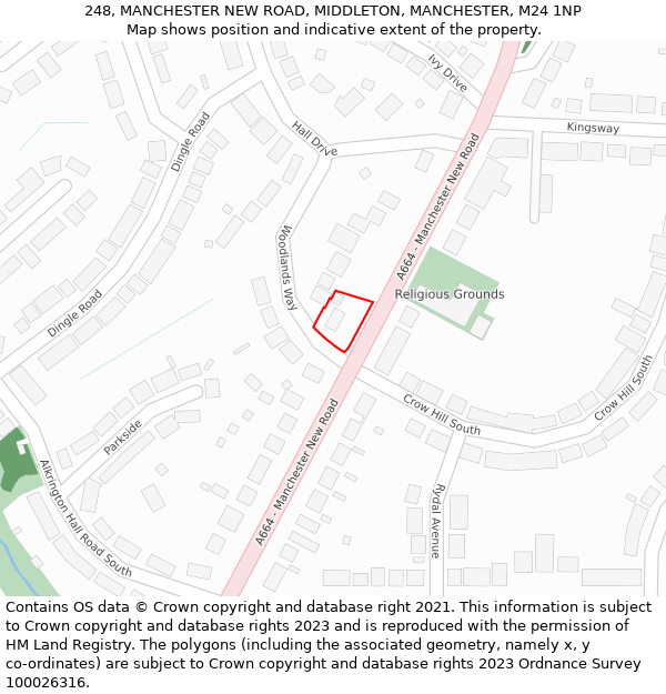 248, MANCHESTER NEW ROAD, MIDDLETON, MANCHESTER, M24 1NP: Location map and indicative extent of plot