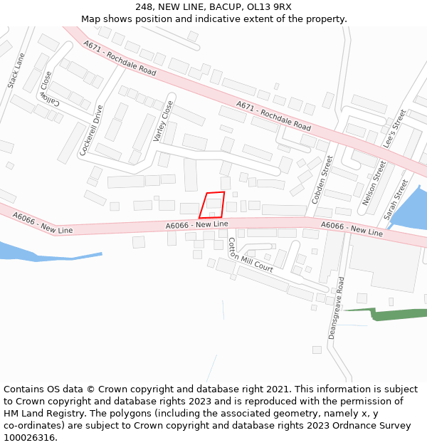 248, NEW LINE, BACUP, OL13 9RX: Location map and indicative extent of plot