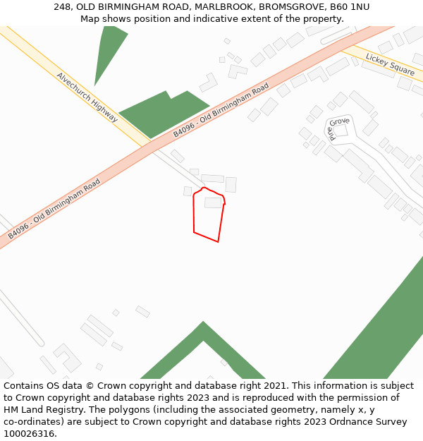 248, OLD BIRMINGHAM ROAD, MARLBROOK, BROMSGROVE, B60 1NU: Location map and indicative extent of plot