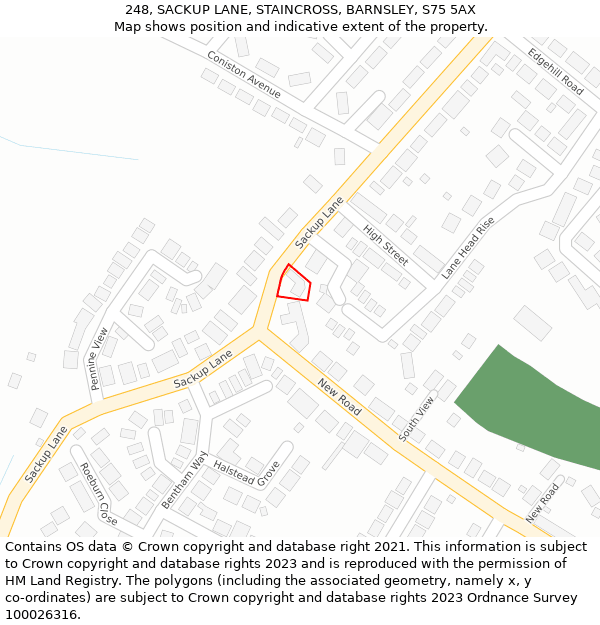 248, SACKUP LANE, STAINCROSS, BARNSLEY, S75 5AX: Location map and indicative extent of plot