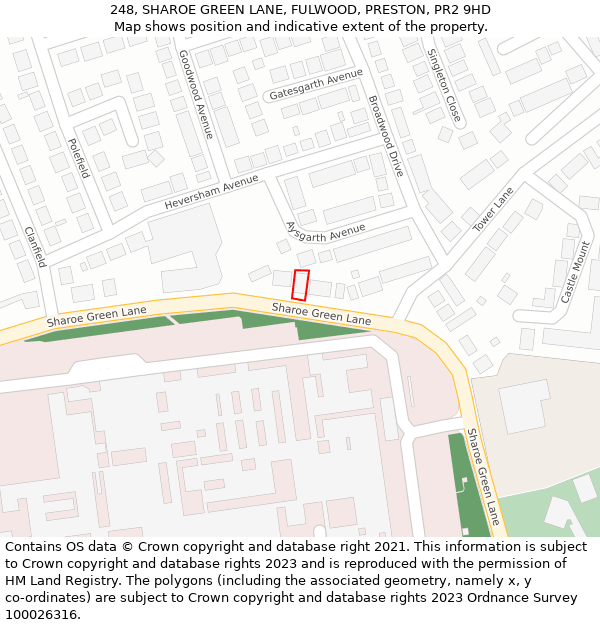 248, SHAROE GREEN LANE, FULWOOD, PRESTON, PR2 9HD: Location map and indicative extent of plot