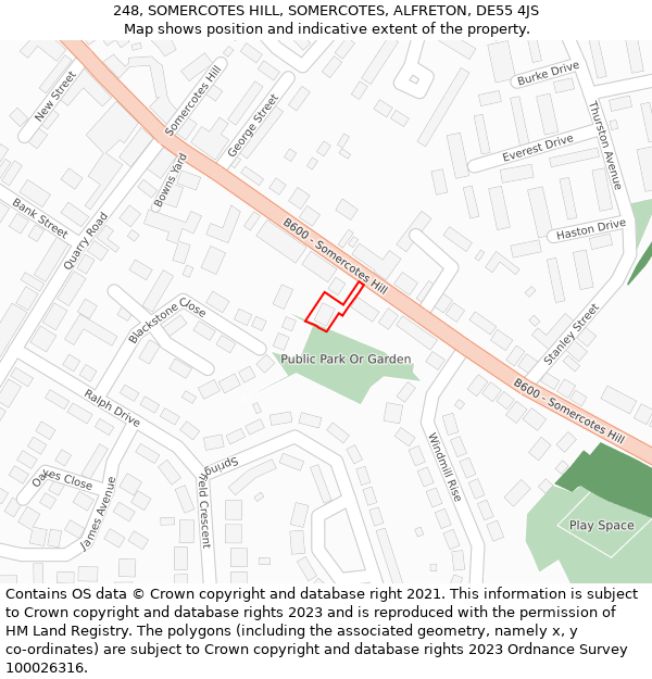 248, SOMERCOTES HILL, SOMERCOTES, ALFRETON, DE55 4JS: Location map and indicative extent of plot