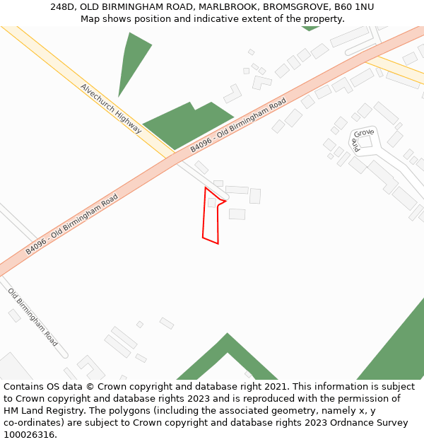 248D, OLD BIRMINGHAM ROAD, MARLBROOK, BROMSGROVE, B60 1NU: Location map and indicative extent of plot