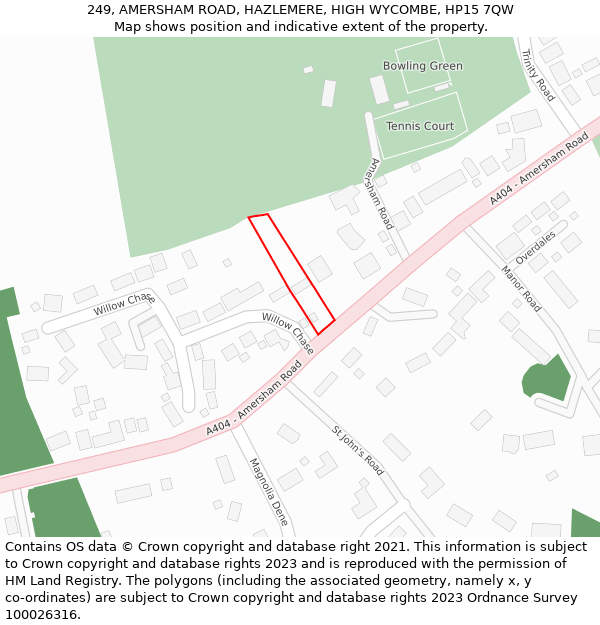 249, AMERSHAM ROAD, HAZLEMERE, HIGH WYCOMBE, HP15 7QW: Location map and indicative extent of plot