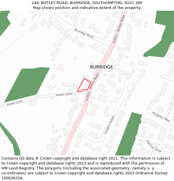 249, BOTLEY ROAD, BURRIDGE, SOUTHAMPTON, SO31 1BP: Location map and indicative extent of plot