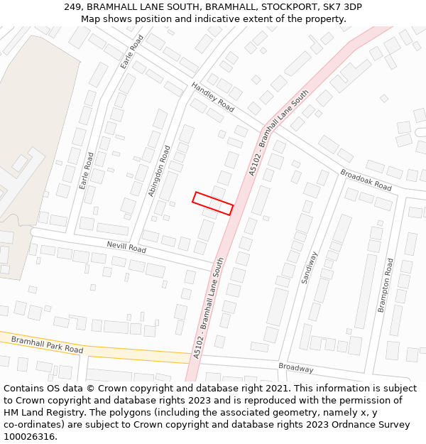 249, BRAMHALL LANE SOUTH, BRAMHALL, STOCKPORT, SK7 3DP: Location map and indicative extent of plot