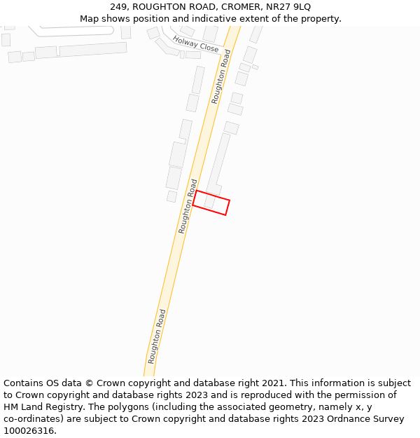 249, ROUGHTON ROAD, CROMER, NR27 9LQ: Location map and indicative extent of plot