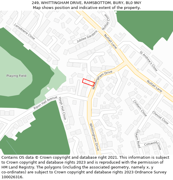 249, WHITTINGHAM DRIVE, RAMSBOTTOM, BURY, BL0 9NY: Location map and indicative extent of plot