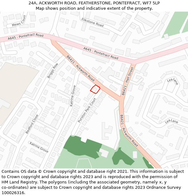 24A, ACKWORTH ROAD, FEATHERSTONE, PONTEFRACT, WF7 5LP: Location map and indicative extent of plot