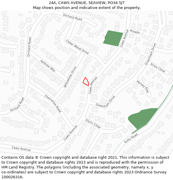 24A, CAWS AVENUE, SEAVIEW, PO34 5JT: Location map and indicative extent of plot