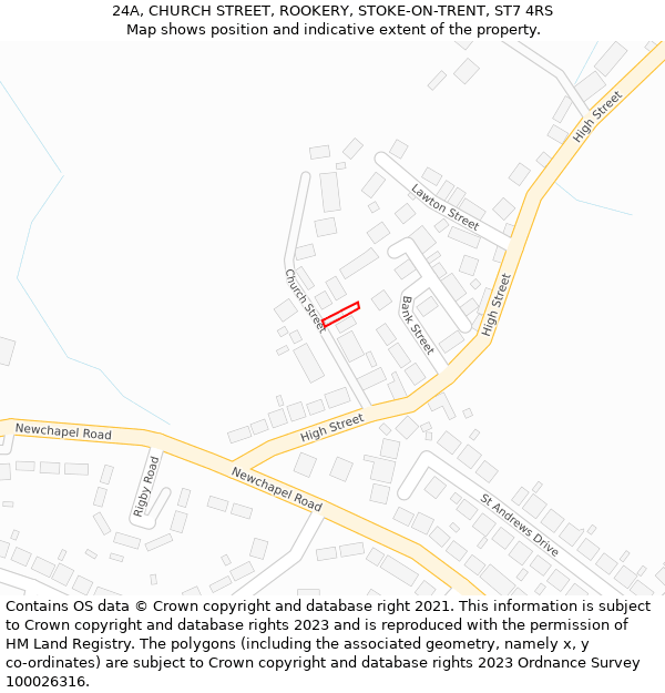 24A, CHURCH STREET, ROOKERY, STOKE-ON-TRENT, ST7 4RS: Location map and indicative extent of plot