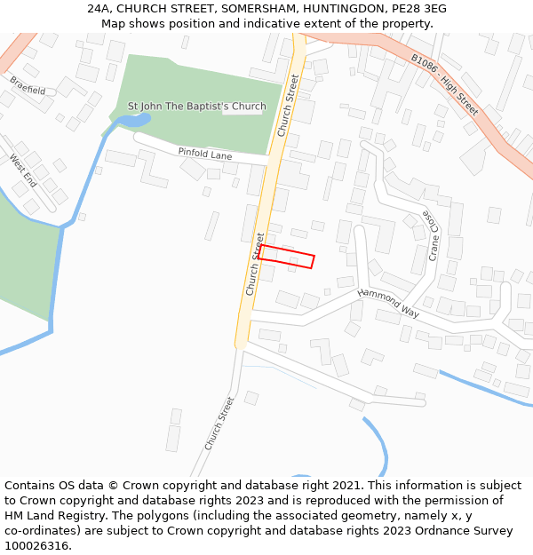 24A, CHURCH STREET, SOMERSHAM, HUNTINGDON, PE28 3EG: Location map and indicative extent of plot