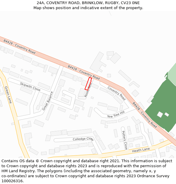 24A, COVENTRY ROAD, BRINKLOW, RUGBY, CV23 0NE: Location map and indicative extent of plot