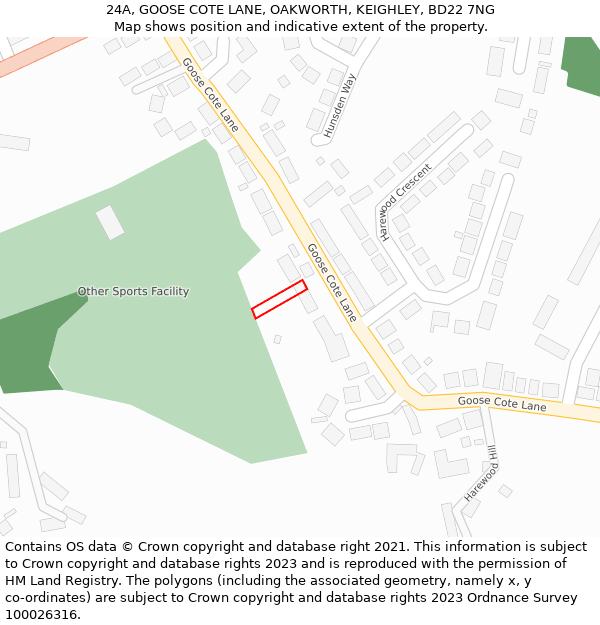 24A, GOOSE COTE LANE, OAKWORTH, KEIGHLEY, BD22 7NG: Location map and indicative extent of plot