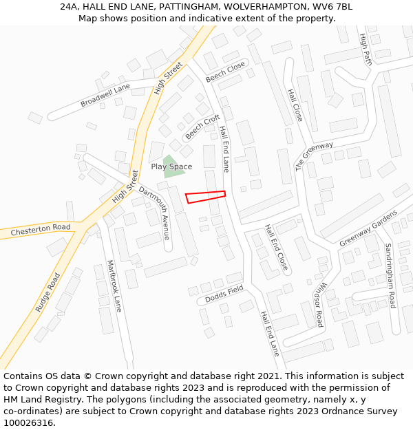 24A, HALL END LANE, PATTINGHAM, WOLVERHAMPTON, WV6 7BL: Location map and indicative extent of plot