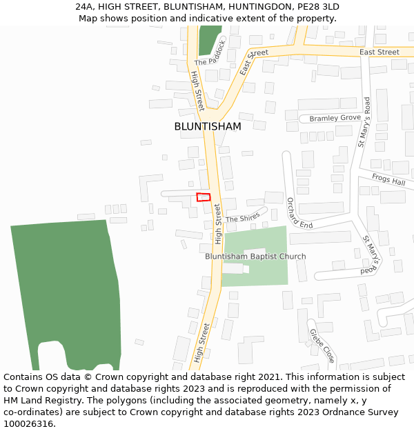24A, HIGH STREET, BLUNTISHAM, HUNTINGDON, PE28 3LD: Location map and indicative extent of plot