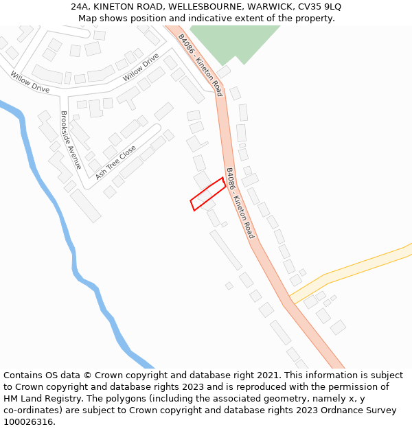 24A, KINETON ROAD, WELLESBOURNE, WARWICK, CV35 9LQ: Location map and indicative extent of plot