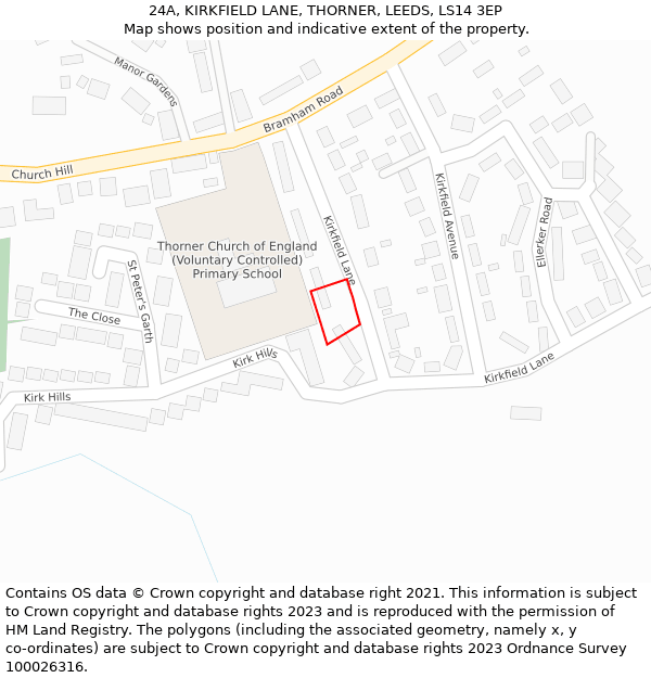 24A, KIRKFIELD LANE, THORNER, LEEDS, LS14 3EP: Location map and indicative extent of plot