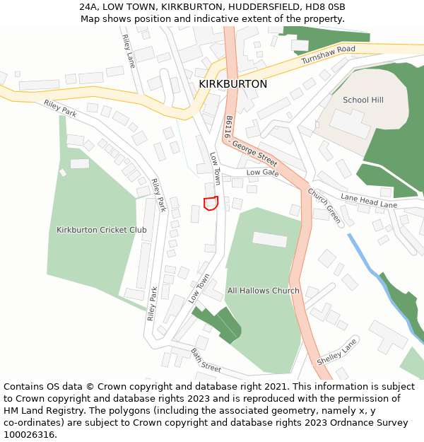 24A, LOW TOWN, KIRKBURTON, HUDDERSFIELD, HD8 0SB: Location map and indicative extent of plot