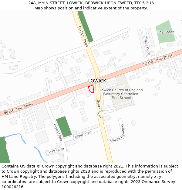 24A, MAIN STREET, LOWICK, BERWICK-UPON-TWEED, TD15 2UA: Location map and indicative extent of plot