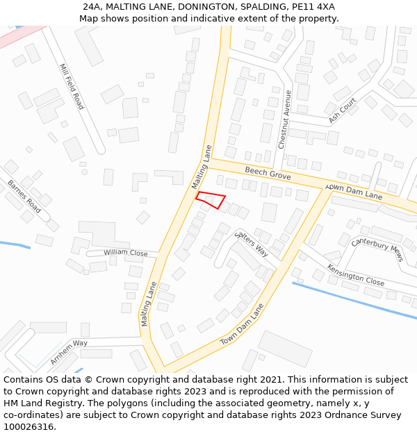 24A, MALTING LANE, DONINGTON, SPALDING, PE11 4XA: Location map and indicative extent of plot