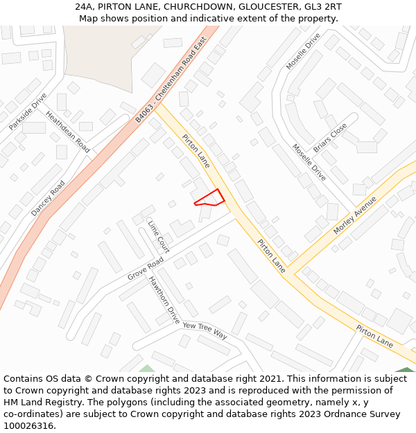 24A, PIRTON LANE, CHURCHDOWN, GLOUCESTER, GL3 2RT: Location map and indicative extent of plot