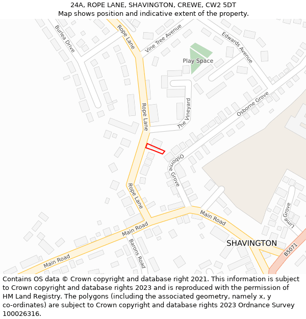 24A, ROPE LANE, SHAVINGTON, CREWE, CW2 5DT: Location map and indicative extent of plot