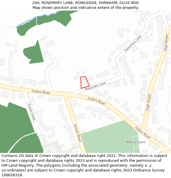 24A, ROSEMARY LANE, ROWLEDGE, FARNHAM, GU10 4DD: Location map and indicative extent of plot