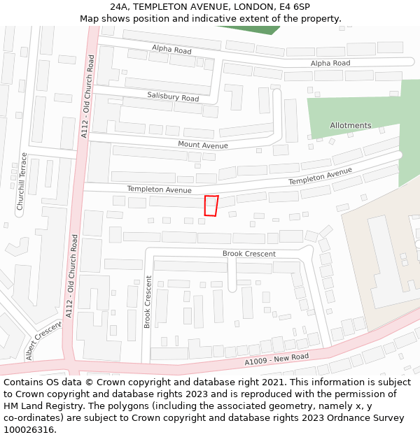 24A, TEMPLETON AVENUE, LONDON, E4 6SP: Location map and indicative extent of plot