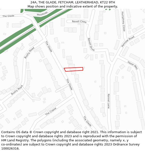 24A, THE GLADE, FETCHAM, LEATHERHEAD, KT22 9TH: Location map and indicative extent of plot