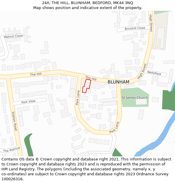 24A, THE HILL, BLUNHAM, BEDFORD, MK44 3NQ: Location map and indicative extent of plot