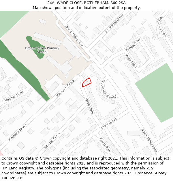 24A, WADE CLOSE, ROTHERHAM, S60 2SA: Location map and indicative extent of plot