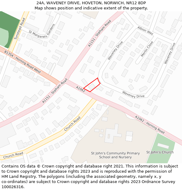 24A, WAVENEY DRIVE, HOVETON, NORWICH, NR12 8DP: Location map and indicative extent of plot