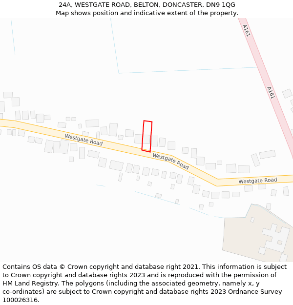 24A, WESTGATE ROAD, BELTON, DONCASTER, DN9 1QG: Location map and indicative extent of plot