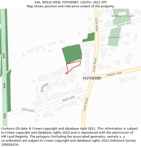 24A, WOLD VIEW, FOTHERBY, LOUTH, LN11 0TF: Location map and indicative extent of plot