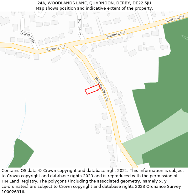 24A, WOODLANDS LANE, QUARNDON, DERBY, DE22 5JU: Location map and indicative extent of plot