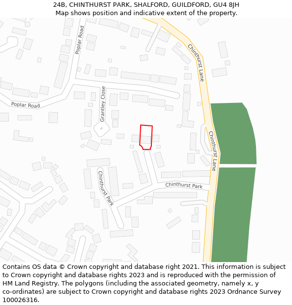 24B, CHINTHURST PARK, SHALFORD, GUILDFORD, GU4 8JH: Location map and indicative extent of plot