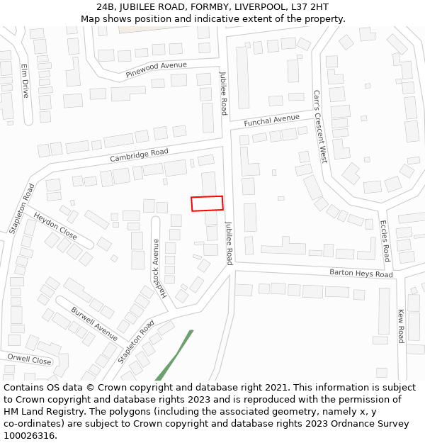 24B, JUBILEE ROAD, FORMBY, LIVERPOOL, L37 2HT: Location map and indicative extent of plot