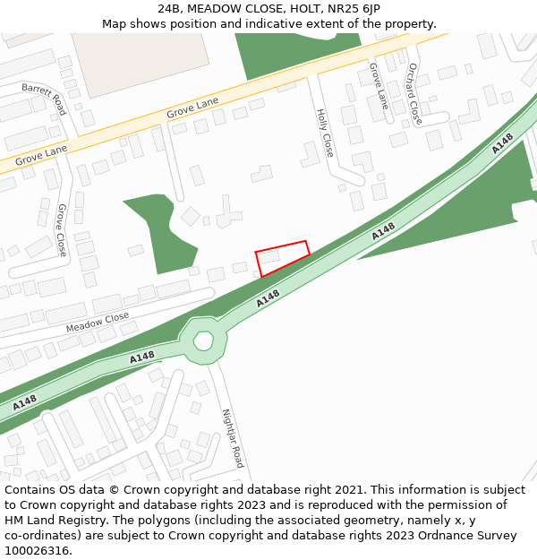 24B, MEADOW CLOSE, HOLT, NR25 6JP: Location map and indicative extent of plot