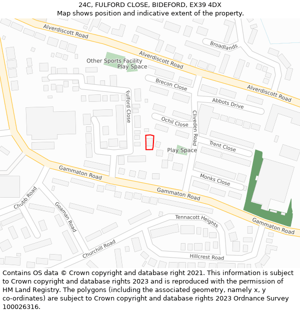 24C, FULFORD CLOSE, BIDEFORD, EX39 4DX: Location map and indicative extent of plot