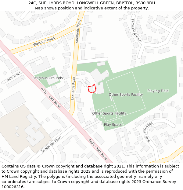 24C, SHELLARDS ROAD, LONGWELL GREEN, BRISTOL, BS30 9DU: Location map and indicative extent of plot