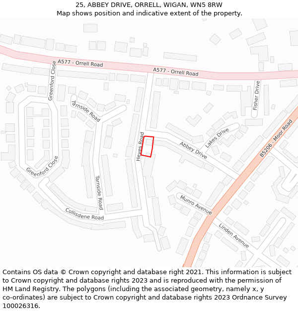 25, ABBEY DRIVE, ORRELL, WIGAN, WN5 8RW: Location map and indicative extent of plot