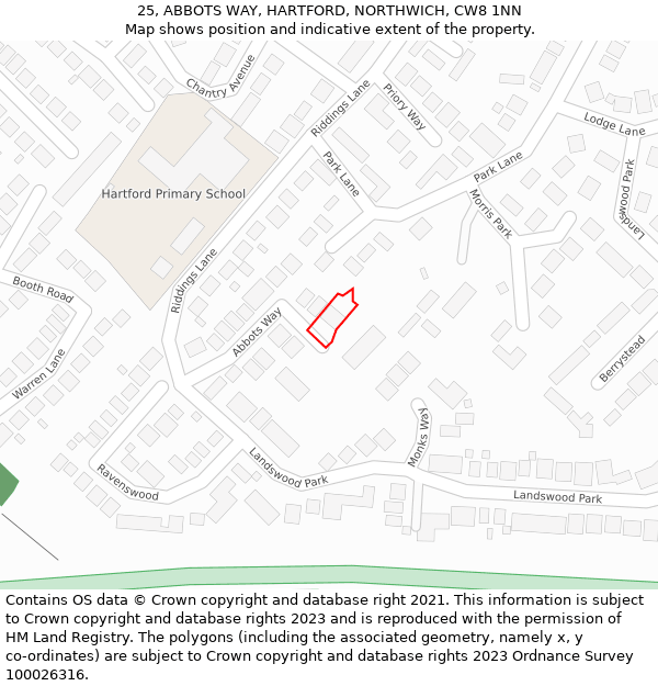 25, ABBOTS WAY, HARTFORD, NORTHWICH, CW8 1NN: Location map and indicative extent of plot